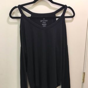 long sleeve cold shoulder black top